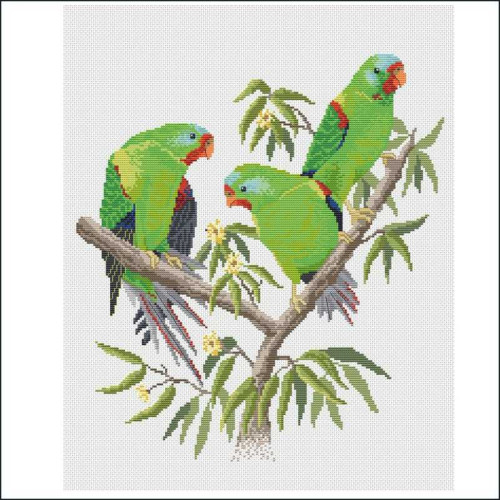 Swift Parrots counted cross stitch chart or kit by Maureen Maguire